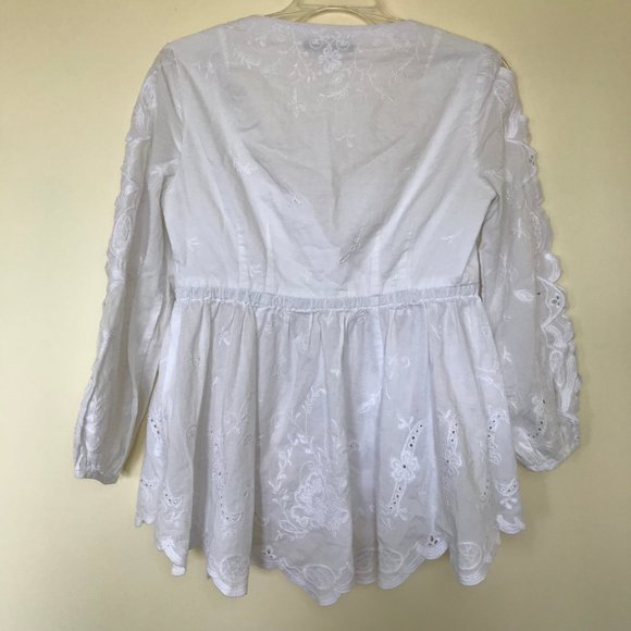 Nanette Lepore Estancia Broderie Anglaise Eyelet Blouse Wrap Top Long Sleeves - Picture 6 of 7